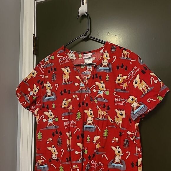 Rudolph the Red Nose Reindeer  Scrub Top - Picture 3 of 8